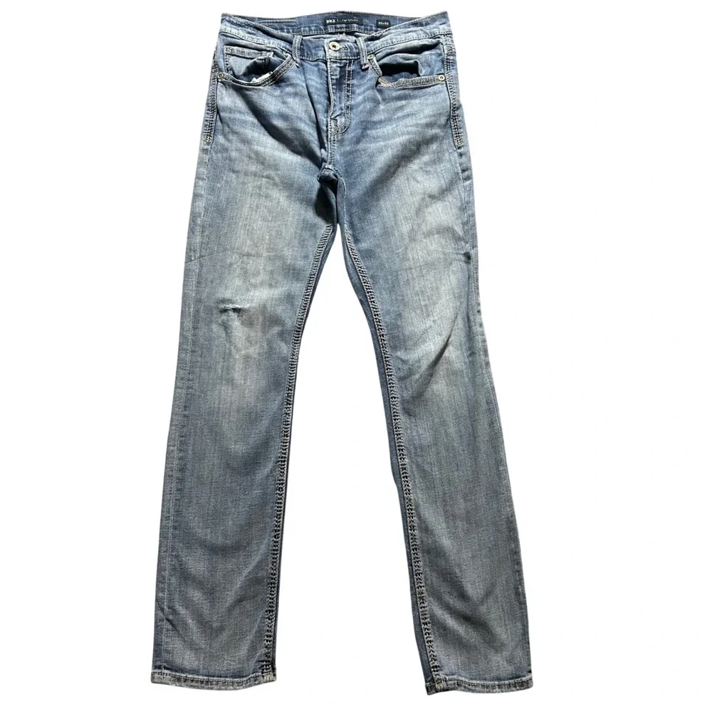 BKE Jake Straight Jeans Mens 32x32 Light Wash Distressed Stretch Denim